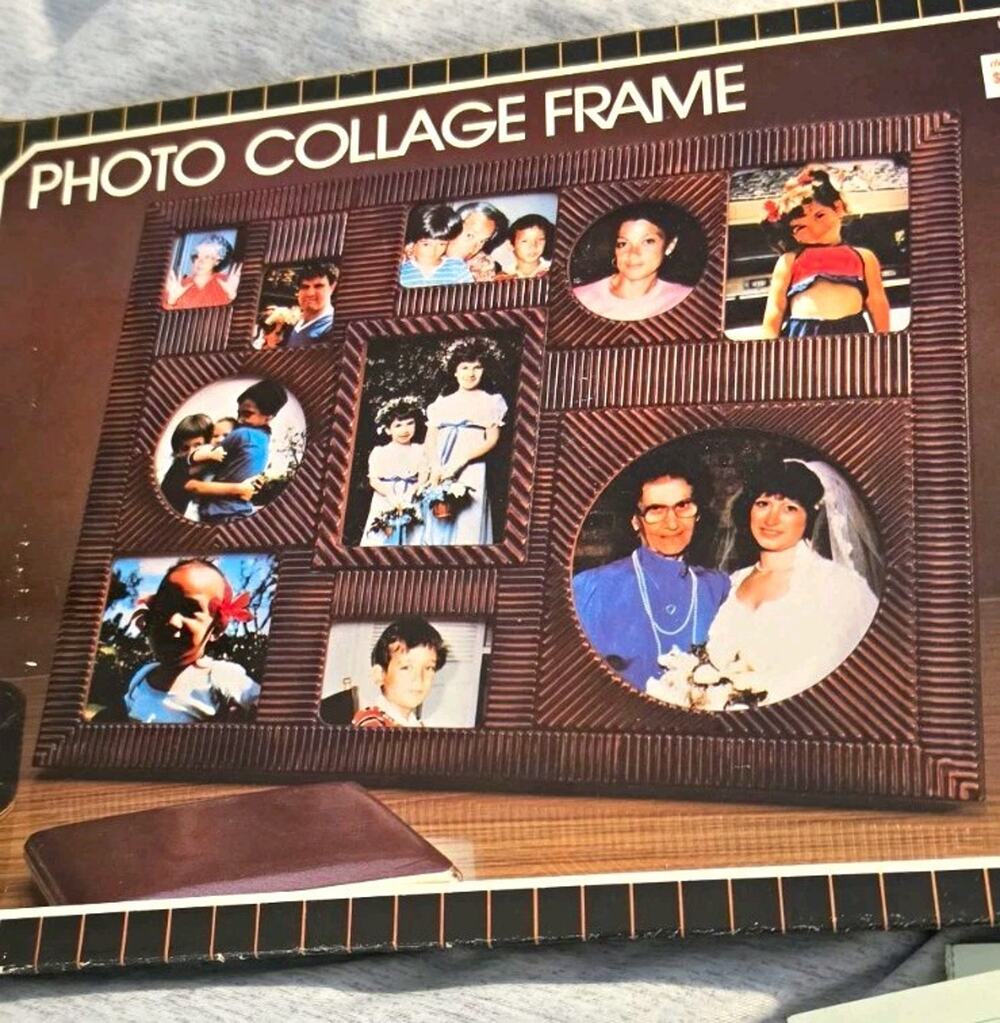 Vintage 1970s Multi Photo Collage Frame Faux Wood Brown NOS Sealed New
